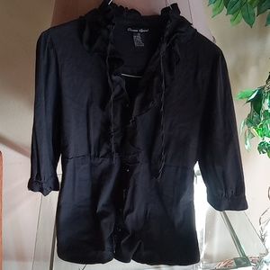 Button Down Ruffled Shirt With Strings